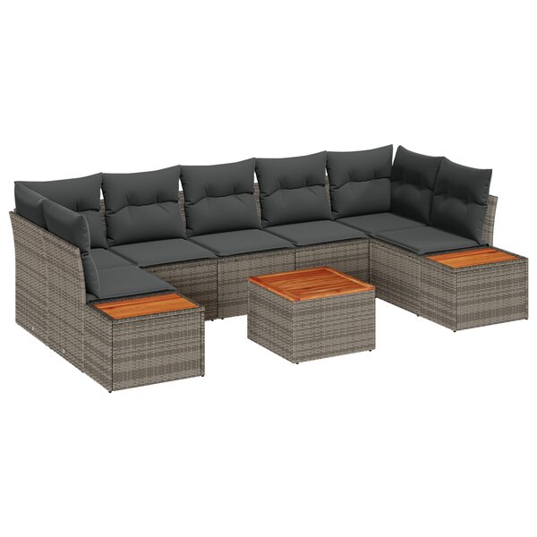 vidaXL Ensemble de canapé de jardin 8 pièces avec coussins gris poly rattan acacia