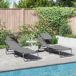 vidaXL 2 Pièces Chaises longues pliantes avec auvent Gris Tissu Oxford 600D