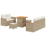 Ensemble de Canapé de Jardin 8 Pièces avec Coussins Beige Poly Rattan Acacia