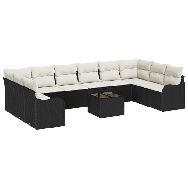 Ensemble de Canapé de Jardin de 10 Pièces avec Coussins Marron Rattan Poly