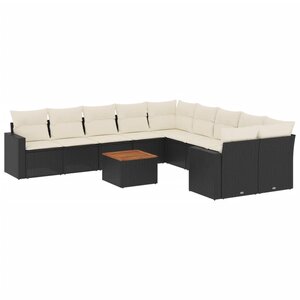 vidaXL Salon de jardin 11 Pièces avec coussins noir résine tressée