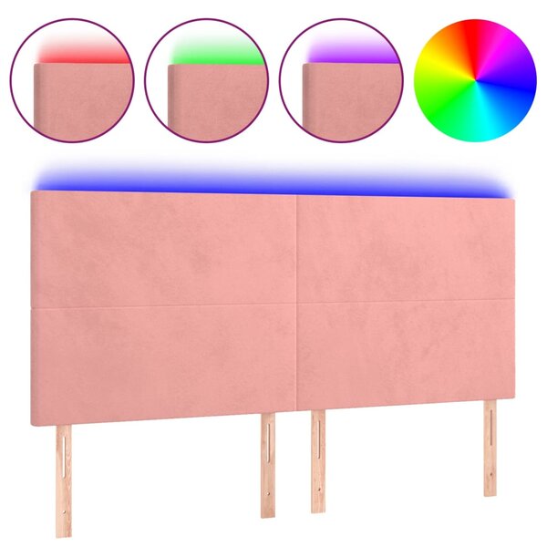 vidaXL Tête de lit à LED Rose 200x5x118/128 cm Velours
