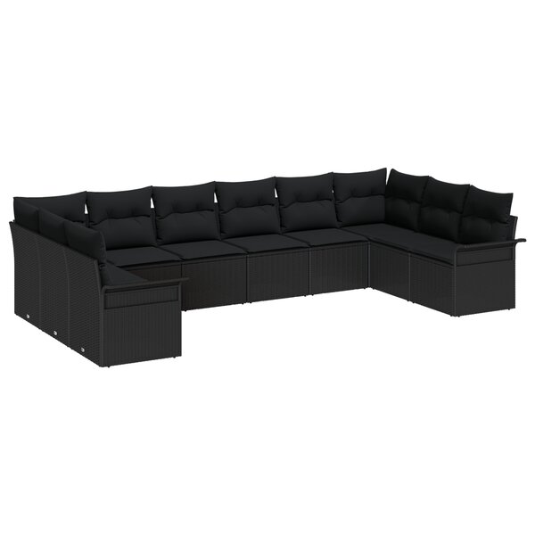 vidaXL Ensemble de canapé de jardin de 10 pièces avec coussins en rotin noir poly