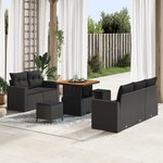 Ensemble de Canapés de Jardin 8 Pièces avec Coussins Noir Rattan Poly Acacia