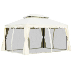 Tonnelle barnum pavillon de jardin style colonial double toit toile moustiquaires et toiles amovibles 3 9L x 2 9l x 2 7H m écru