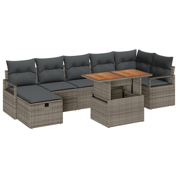 Ensemble de canapé d'angle 8 pièces en gris avec coussins en poly rotin