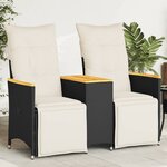 vidaXL Canapé de jardin inclinable 2 places avec table noir poly rotin