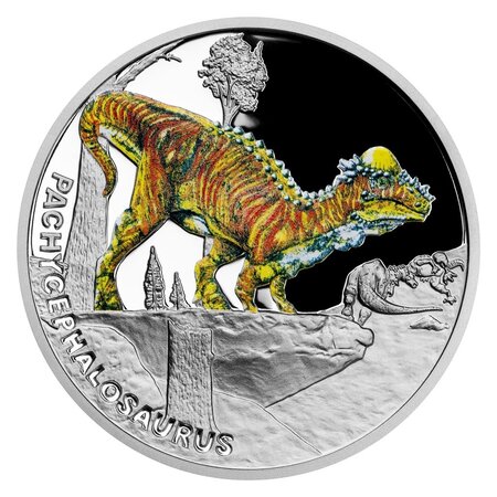 Pièce de monnaie 1 Dollar Niue Pachycéphalosaure 2022 – Argent BE