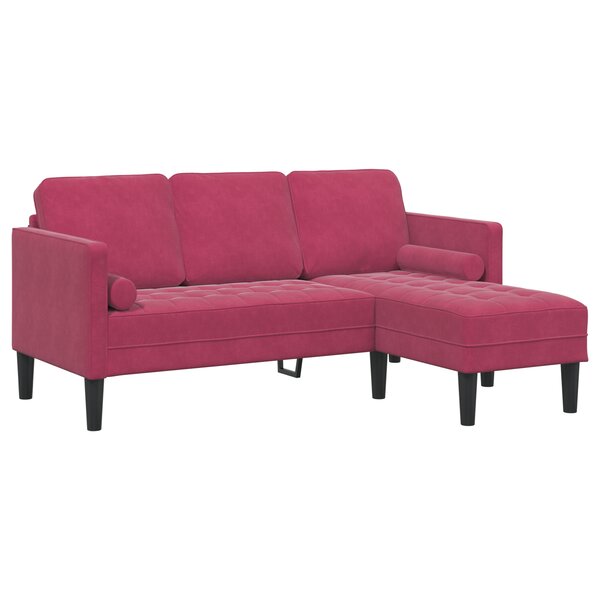 vidaXL Canapé 3 places avec méridienne L-shaped vin rouge 160 cm en velours