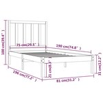 vidaXL Cadre de lit Noir Bois de pin massif 75x190 cm Petit simple