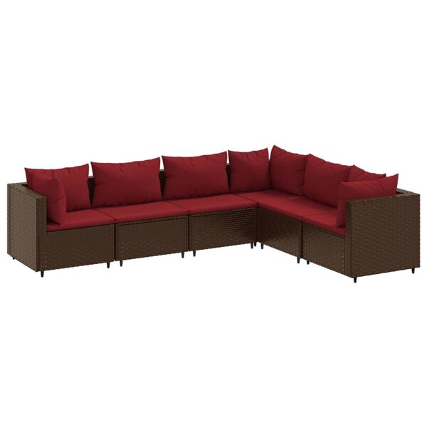 vidaXL Salon de jardin 6 Pièces avec coussins Marron Résine tressée