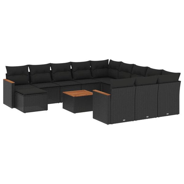 vidaXL Salon de jardin avec coussins 13 Pièces noir résine tressée