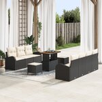 Ensemble de canapé de jardin de 10 pièces avec coussins Noir Poly Rattan Acacia
