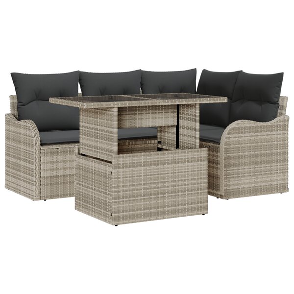 Ensemble de Canapé de Jardin 5 Pièces avec Coussins Gris Clair Poly Rattan