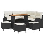 Ensemble de Sofa de Jardin 9 Pièces avec Coussins Noir Poly Rattan Acacia