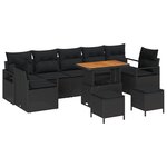 Ensemble de canapé de jardin 10 pièces avec coussins Noir Poly Rattan Acacia