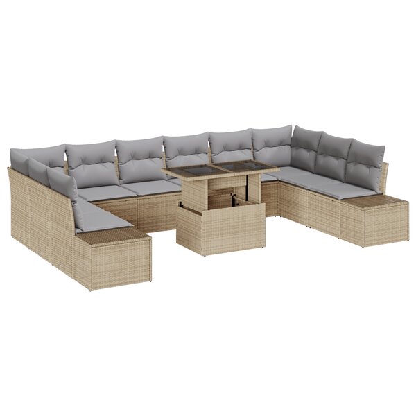 vidaXL Ensemble de canapé de jardin 11 pièces avec coussins en poly rattan beige