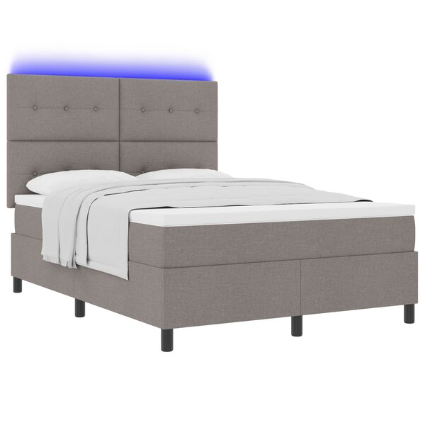 vidaXL Lit ressort avec matelas & LED taupe 140x190 cm en tissu