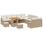 Set de canapé de jardin 13 pièces avec coussins Beige Poly Rattan Acacia