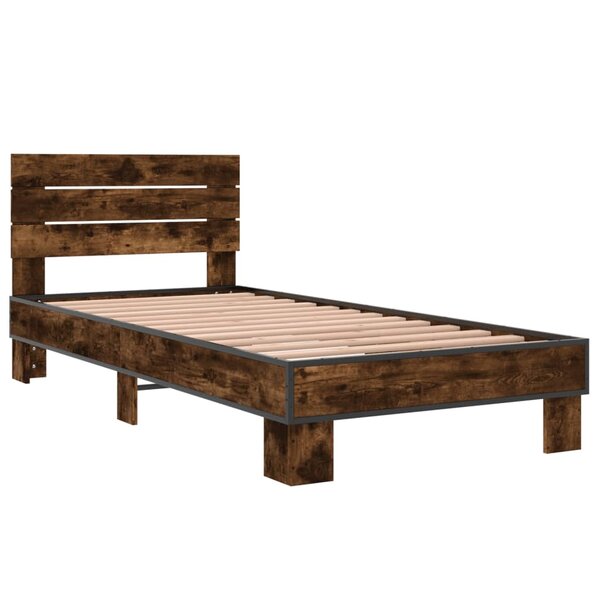 vidaXL Cadre de lit chêne fumé 90x200 cm bois d'ingénierie et métal
