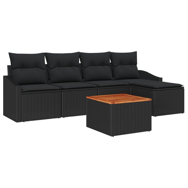 vidaXL Ensemble de canapés de jardin 6 pièces avec coussins noir poly rattan acacia