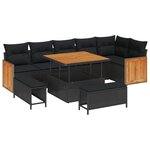 Ensemble de canapés de jardin de 9 pièces avec coussins en rotin noir