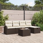 vidaXL Ensemble de canapé de jardin de 6 pièces avec coussins Marron Rotin Poly
