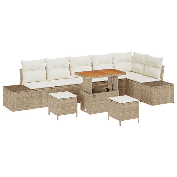 Ensemble de sofa de jardin 9 pièces avec coussins Beige Poly Rotin Acacia