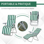 Lot de 2 chaise longue bain de soleil adjustable pliable transat lit de jardin en acier vert + blanc