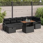 Ensemble canapé jardin 8 pièces avec coussins en rotin poly noir