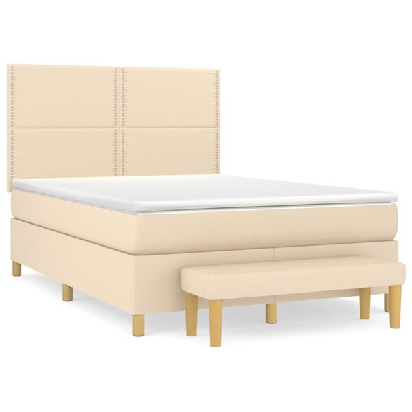 vidaXL Sommier à lattes de lit avec matelas Crème 140x200 cm Tissu