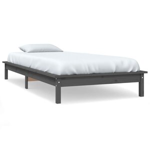 vidaXL Cadre de lit Gris 100x200 cm Bois de pin massif