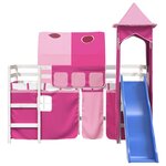 vidaXL Lit mezzanine enfants avec tour rose 90x200 cm bois pin massif