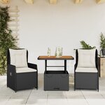 vidaXL Ensemble de bistro 3 Pièces avec coussins noir résine tressée