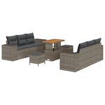 Ensemble de canapé de jardin 9 pièces avec coussins gris Poly Rotin Acacia