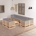 vidaXL Salon de jardin 9 Pièces avec coussins Bois de pin massif