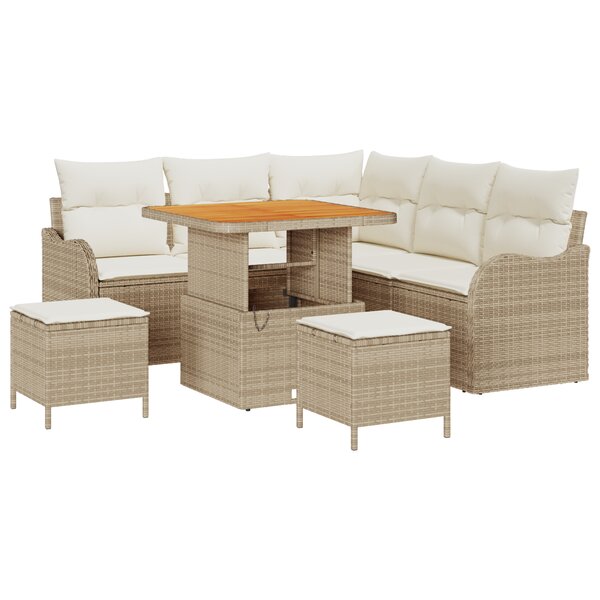 Ensemble de canapé de jardin 8 pièces avec coussins beige poly rotin acacia