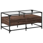 vidaXL Table basse et dessus en verre chêne marron 98 5x50x45 cm acier