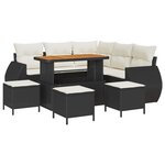Canapé de jardin 9 pièces avec coussins noirs poly rotin acacia