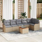 Ensemble de Sofa de Jardin vidaXL 7 Pièces avec Coussins Beige Poly Rattan Acacia