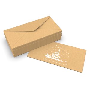 Lot de 50 enveloppes de noël traîneau à neige kraft recyclé 110x220 mm (dl)