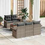 Ensemble de canapé de jardin 6 pièces avec coussins gris en rattan poly
