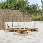 vidaXL Salon de jardin 6 Pièces avec coussins blanc crème bambou