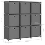 vidaXL Étagère à 9 cubes avec boîtes Gris 103x30x107 5 cm Tissu