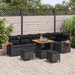 Ensemble de Canapé de Jardin 9 Pièces avec Coussins Noir Rattan Acacia