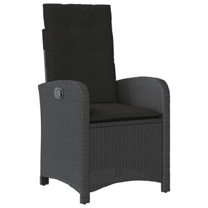 vidaXL Chaise inclinable de jardin avec coussins noir résine tressée
