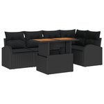 Set de Canapé de Jardin vidaXL 6 Pièces avec Coussins Noir Poly Rattan