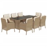 vidaXL Ensemble à manger de jardin et coussins 9 Pièces beige Poly rotin