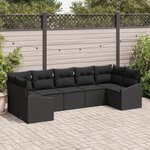 vidaXL Set de canapé de jardin 7 pièces avec coussins noir poly rattan