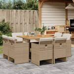 vidaXL Ensemble à manger de jardin et coussins 9 Pièces beige Poly rotin